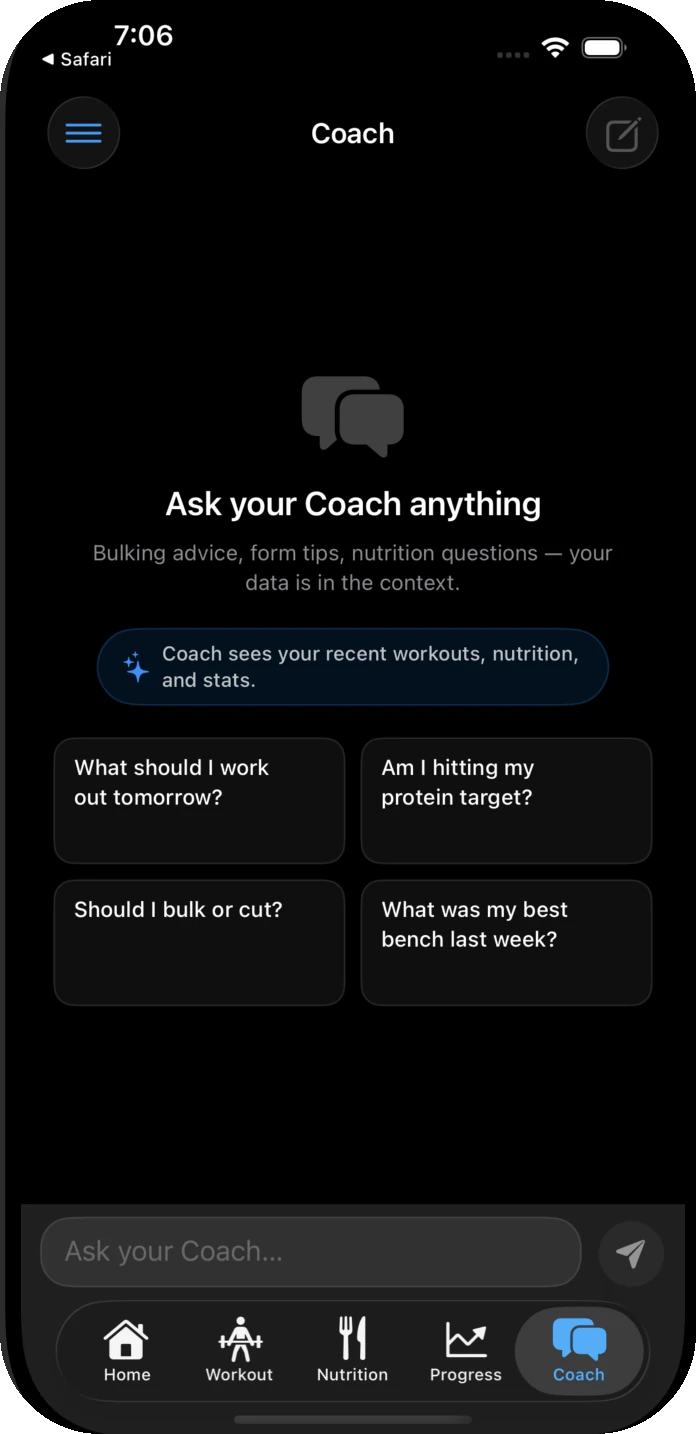 ArtFitness AI coach screen