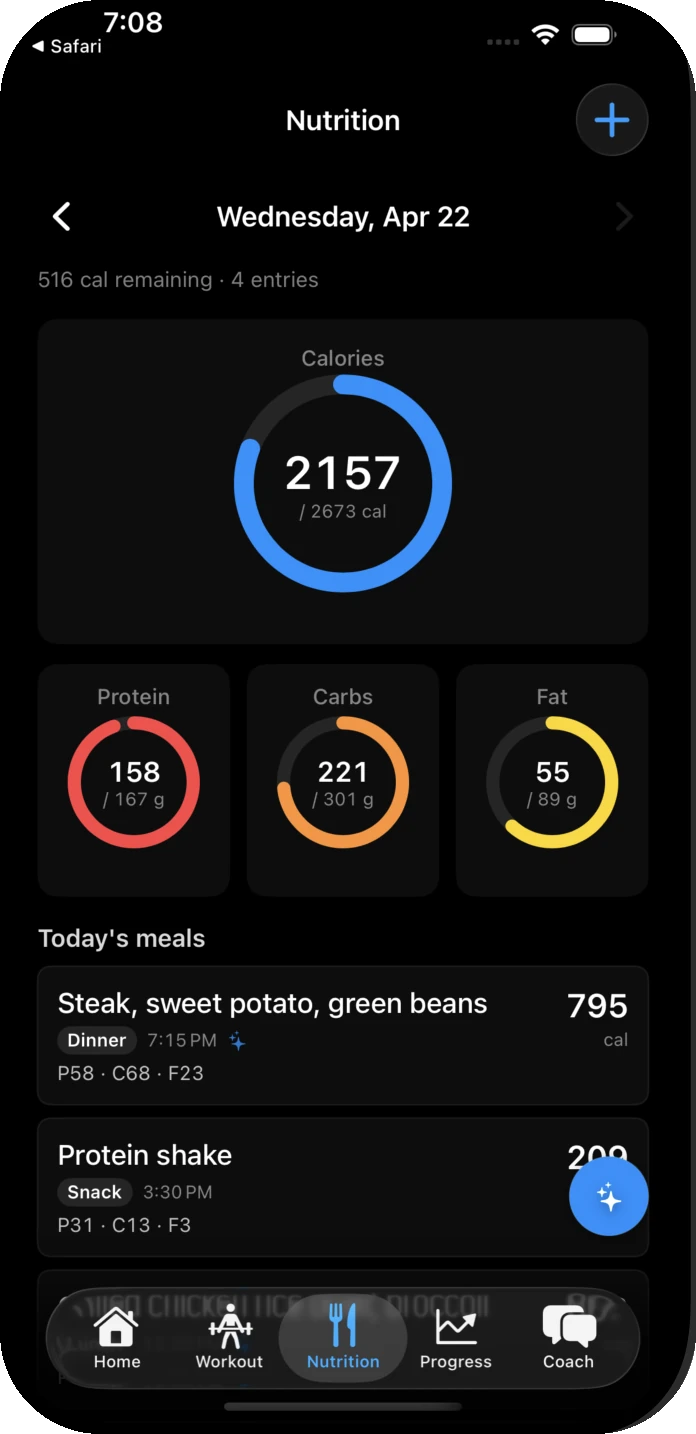 ArtFitness nutrition tracking
