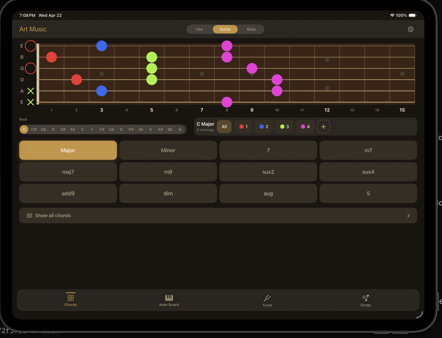 Music Tool chords tab on iPad
